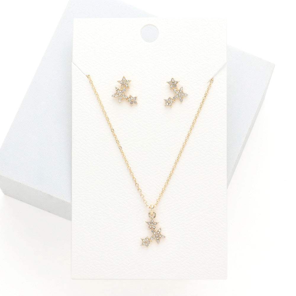 Rhinestone Embellished Triple Star Pendant Necklace - Madeline Love - Flyclothing LLC