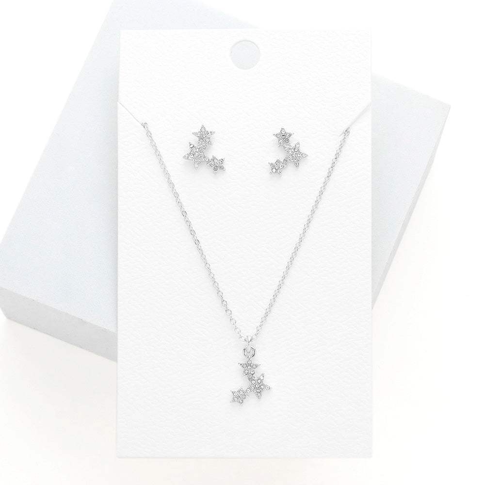 Rhinestone Embellished Triple Star Pendant Necklace - Madeline Love - Flyclothing LLC