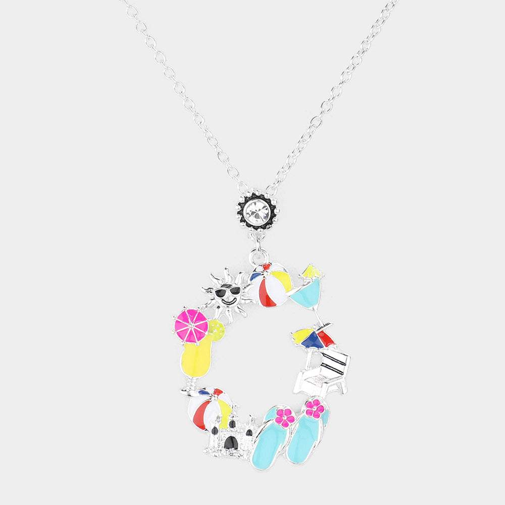 Enamel Cocktail Flip Flop Beach Ball Parasol Sun Cluster Pendant Necklace - Madeline Love - Flyclothing LLC