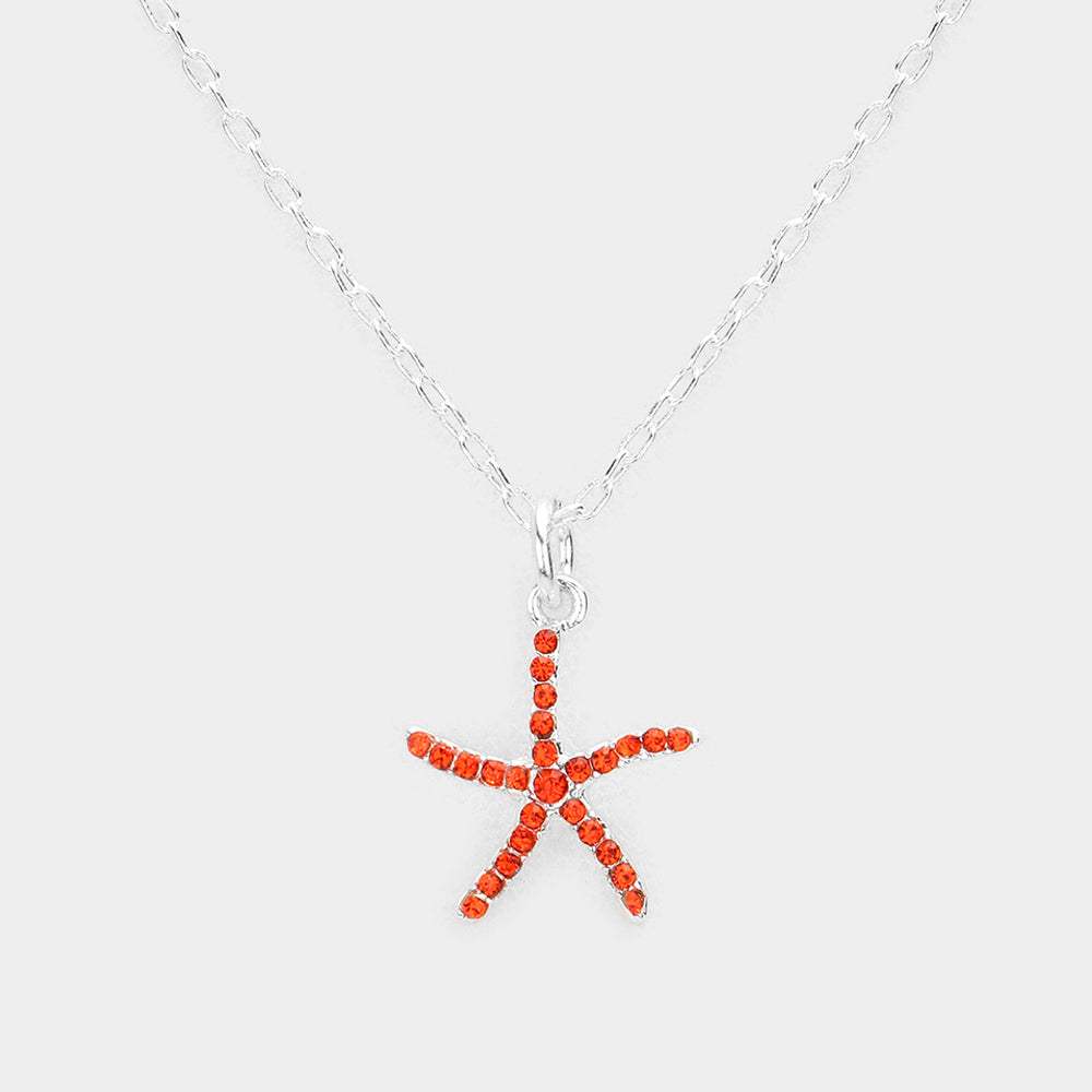 Rhinestone Embellished Starfish Pendant Necklace - Madeline Love - Flyclothing LLC