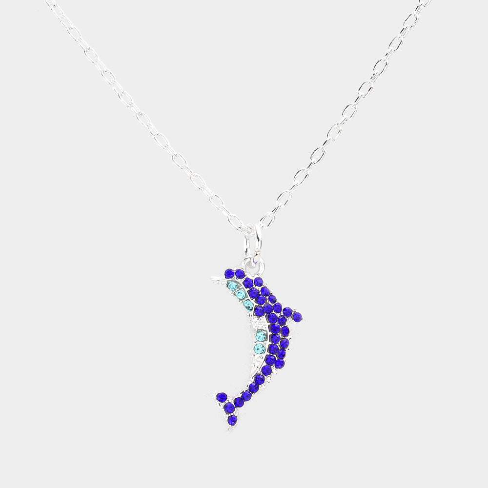 Rhinestone Embellished Dolphin Pendant Necklace - Madeline Love - Flyclothing LLC