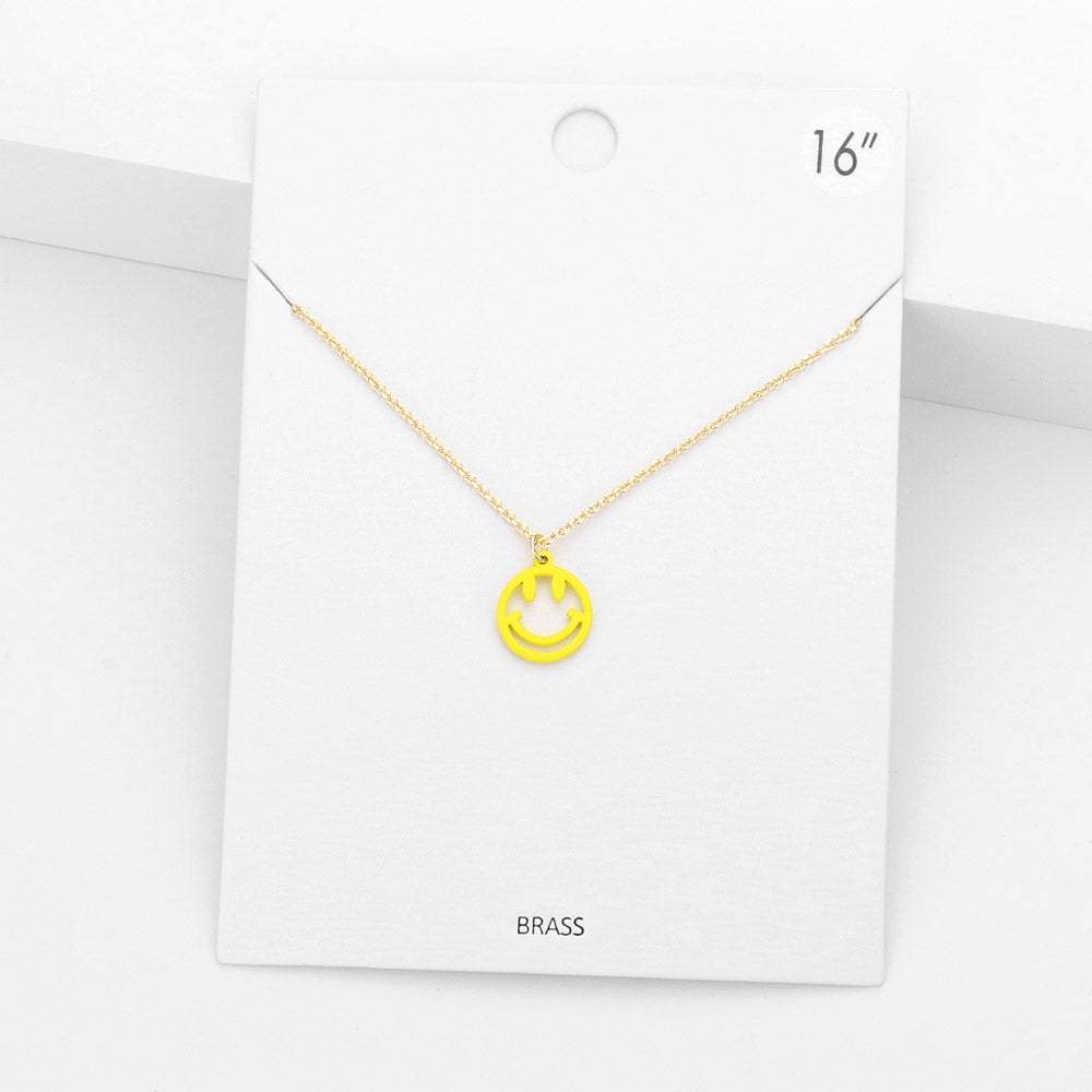 Brass Metal Smile Pendant Necklace - Madeline Love - Flyclothing LLC