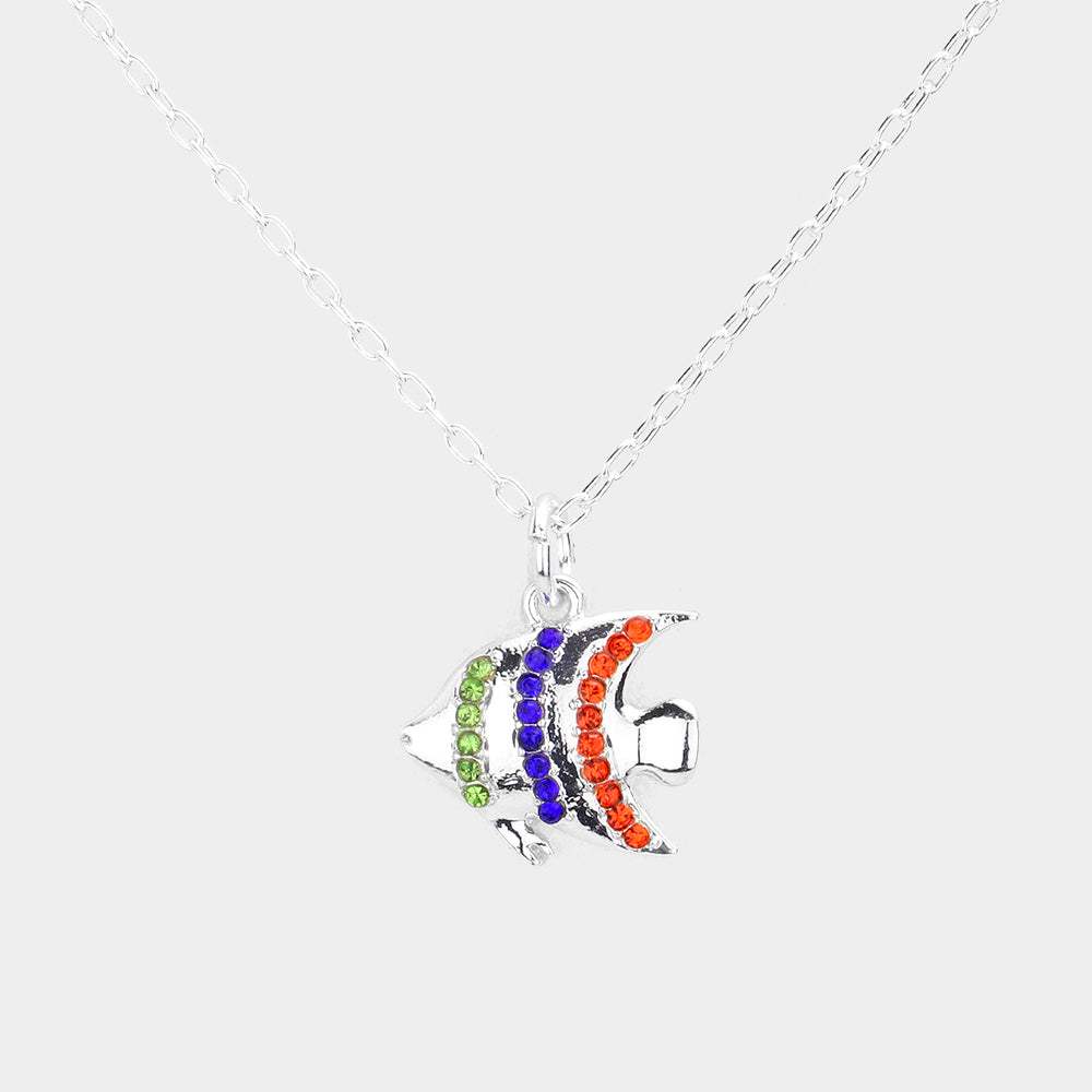 Rhinestone Embellished Fish Pendant Necklace - Madeline Love - Flyclothing LLC