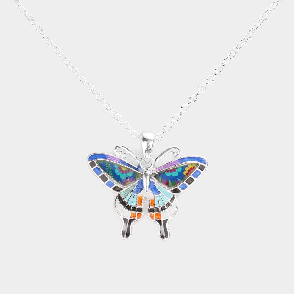 Patterned Butterfly Pendant Necklace - Madeline Love - Flyclothing LLC