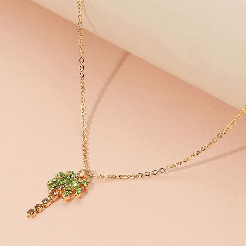 Rhinestone Paved Palm Tree Pendant Necklace - Madeline Love - Flyclothing LLC