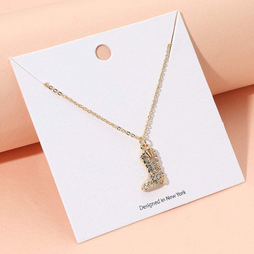 Rhinestone Embellished Western Boot Pendant Necklace - Madeline Love - Flyclothing LLC