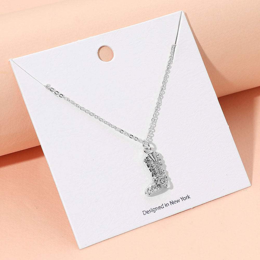 Rhinestone Embellished Western Boot Pendant Necklace - Madeline Love - Flyclothing LLC
