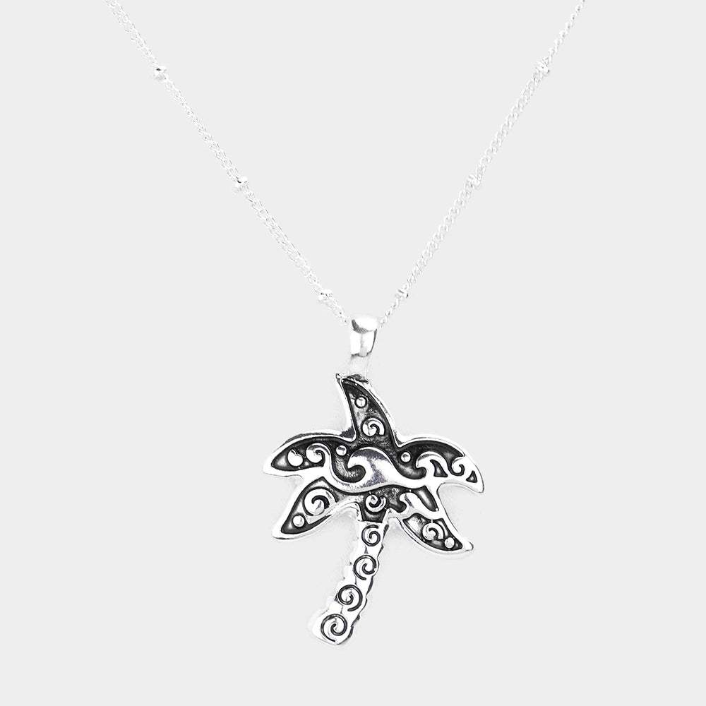 Metal Palm Tree Pendant Necklace - Madeline Love - Flyclothing LLC