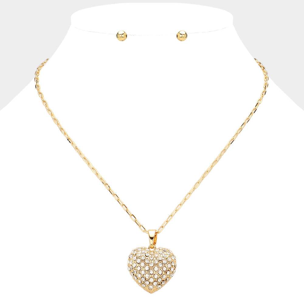 Stone Paved Heart Pendant Necklace - Madeline Love - Flyclothing LLC