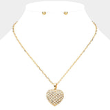 Stone Paved Heart Pendant Necklace - Madeline Love - Flyclothing LLC