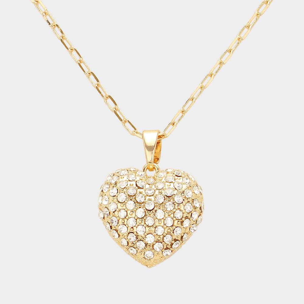 Stone Paved Heart Pendant Necklace - Madeline Love - Flyclothing LLC