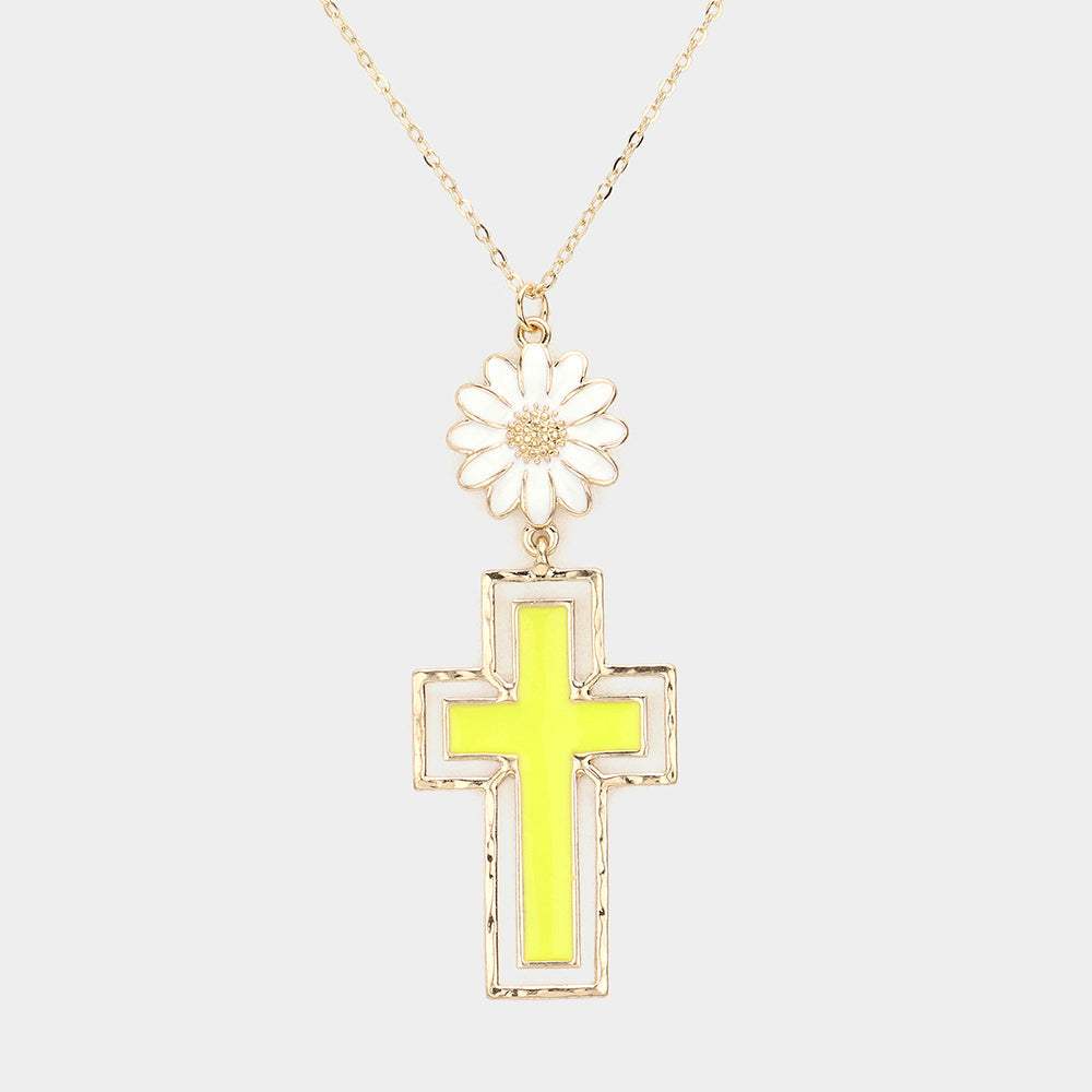 Daisy Flower Cross Link Pendant Necklace - Madeline Love - Flyclothing LLC