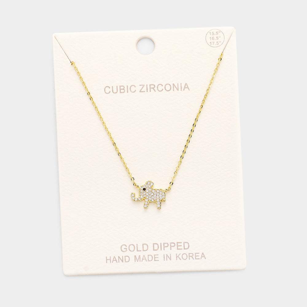 Gold Dipped Cubic Zirconia Elephant Pendant Necklace - Madeline Love - Flyclothing LLC
