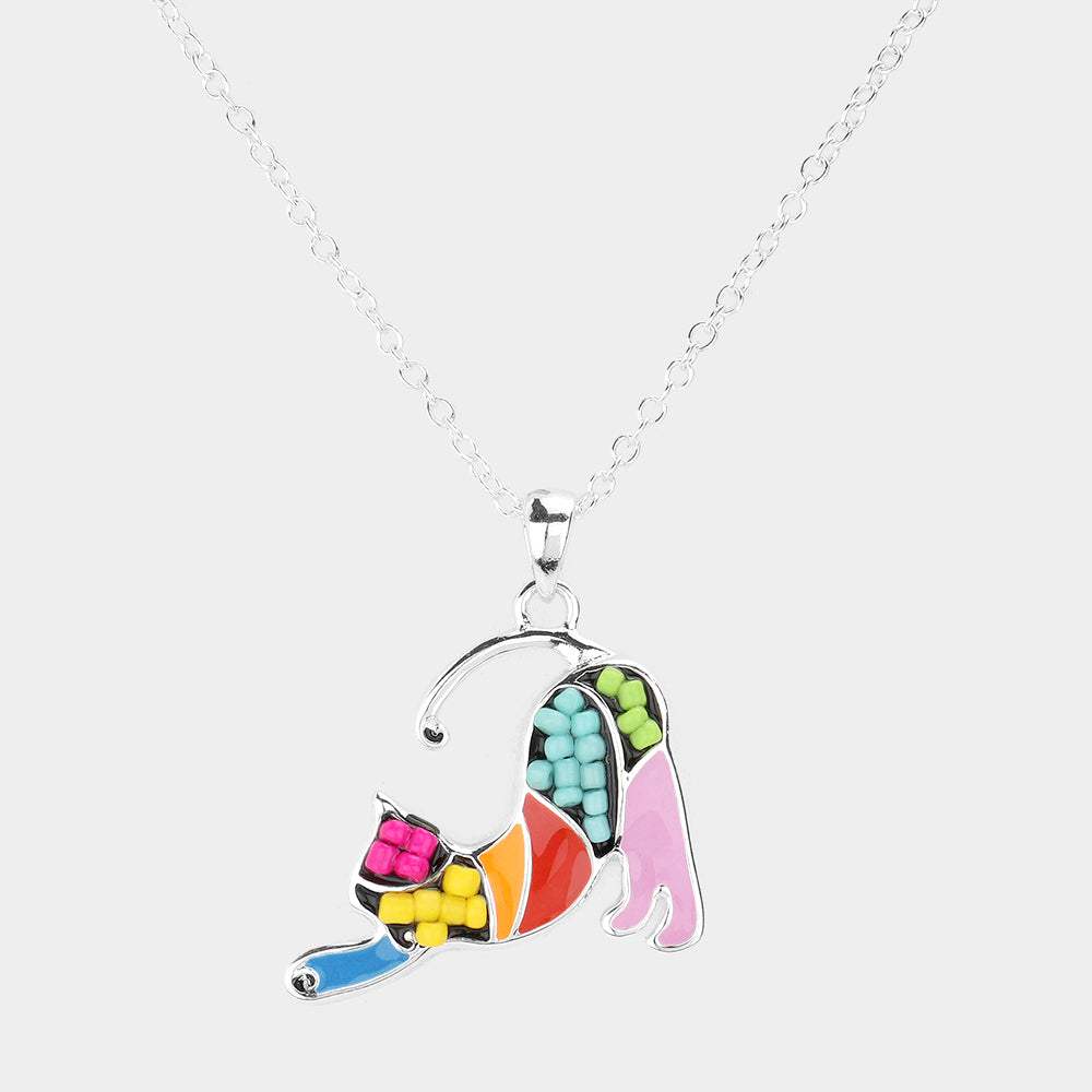 Seed Bead Embellished Cat Pendant Necklace - Madeline Love - Flyclothing LLC