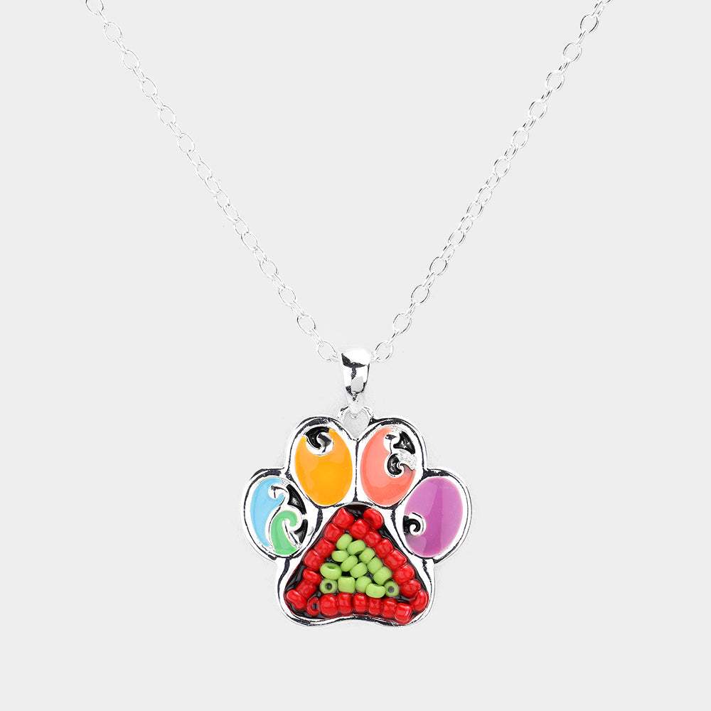 Seed Bead Embellished Paw Pendant Necklace - Madeline Love - Flyclothing LLC