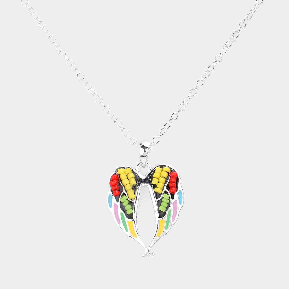 Seed Bead Embellished Wings Pendant Necklace - Madeline Love - Flyclothing LLC