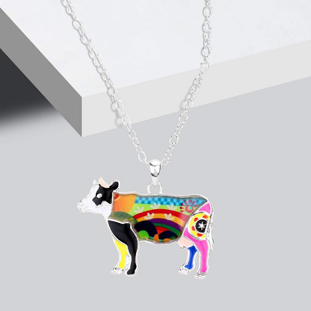 Flower Patterned Cow Pendant Necklace - Madeline Love - Flyclothing LLC