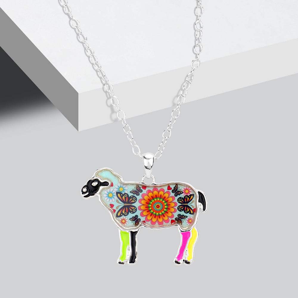 Flower Butterfly Patterned Sheep Pendant Necklace - Madeline Love - Flyclothing LLC