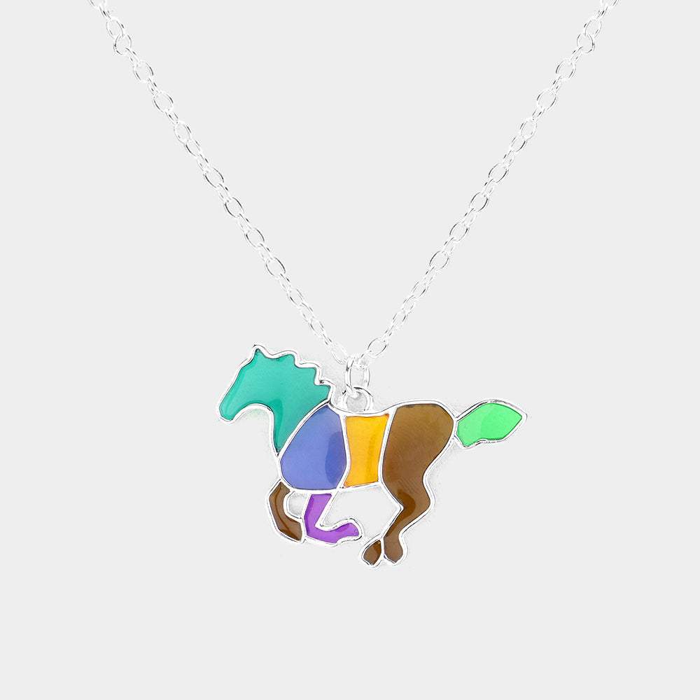 Colorful Running Horse Pendant Necklace - Madeline Love - Flyclothing LLC