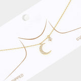 Gold Dipped Cubic Zirconia Moon Star Pendant Necklace - Madeline Love - Flyclothing LLC