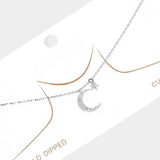 White Gold Dipped Cubic Zirconia Moon Star Pendant Necklace - Madeline Love - Flyclothing LLC