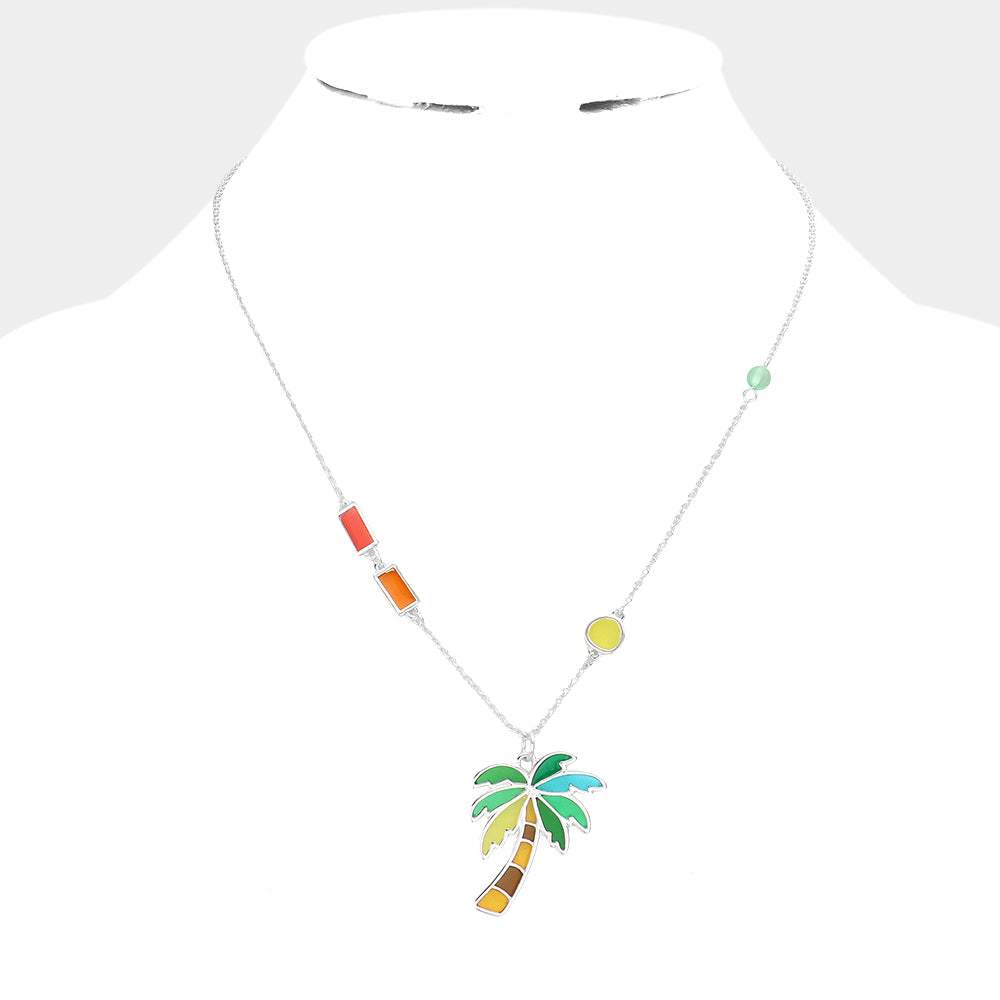 Colorful Palm Tree Pendant Necklace - Madeline Love - Flyclothing LLC