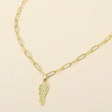Stainless Steel CZ Stone Paved Angel Wing Pendant Paperclip Chain Necklace - Madeline Love - Flyclothing LLC