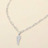 Stainless Steel CZ Stone Paved Angel Wing Pendant Paperclip Chain Necklace - Madeline Love - Flyclothing LLC