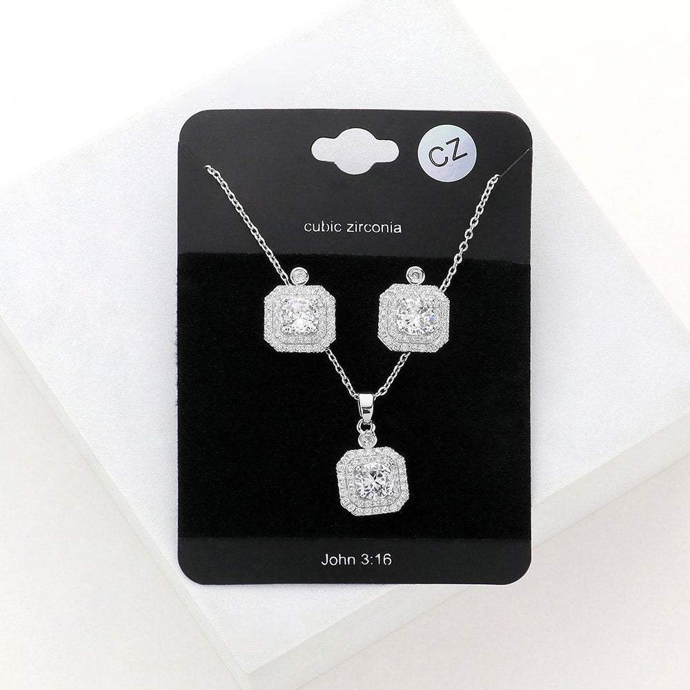 CZ Round Accented Octagon Pendant Necklace - Madeline Love - Flyclothing LLC