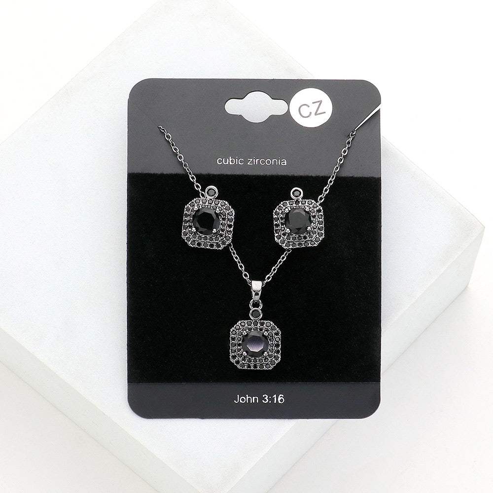 CZ Round Accented Octagon Pendant Necklace - Madeline Love - Flyclothing LLC