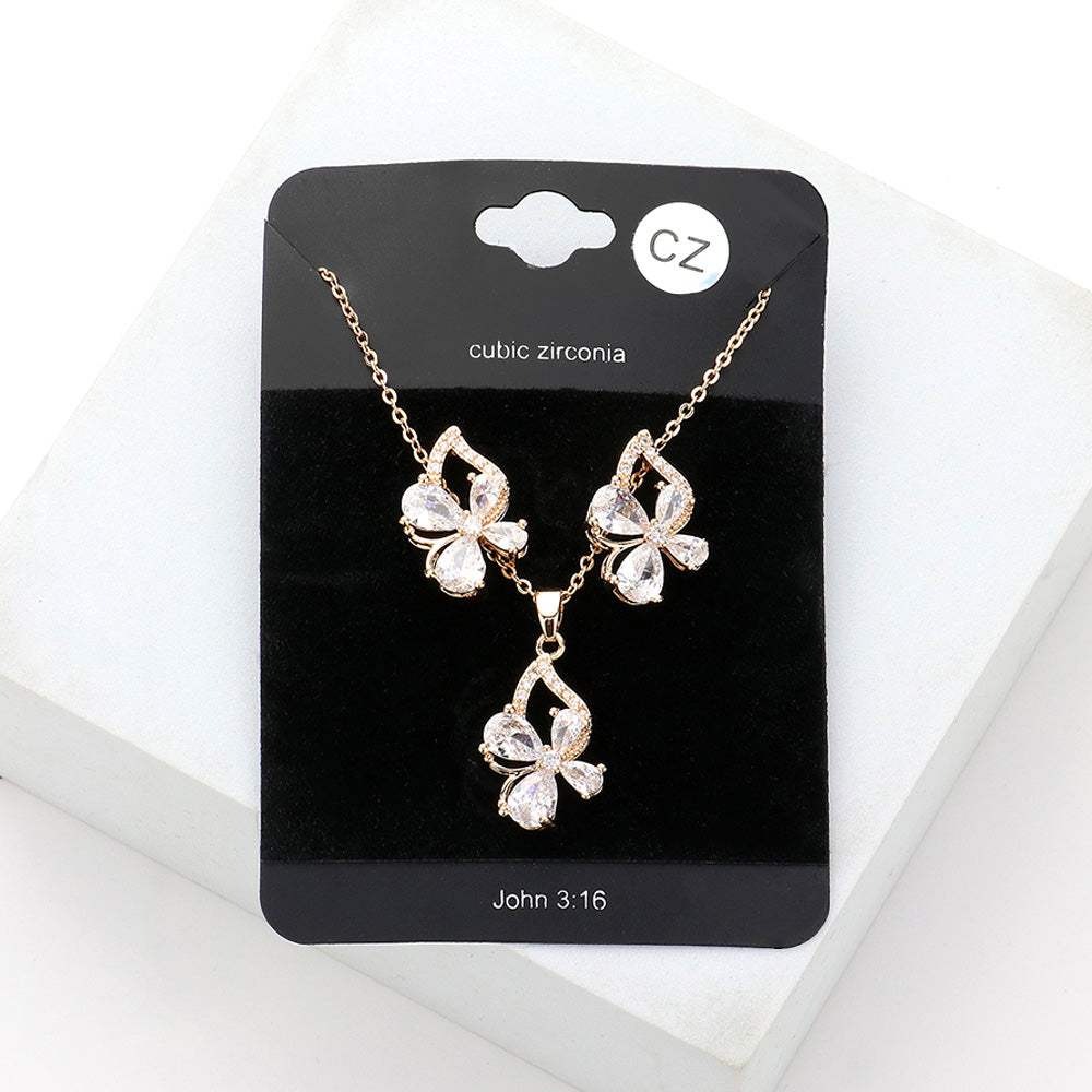 Flower CZ Stone Accented Pendant Necklace - Madeline Love - Flyclothing LLC