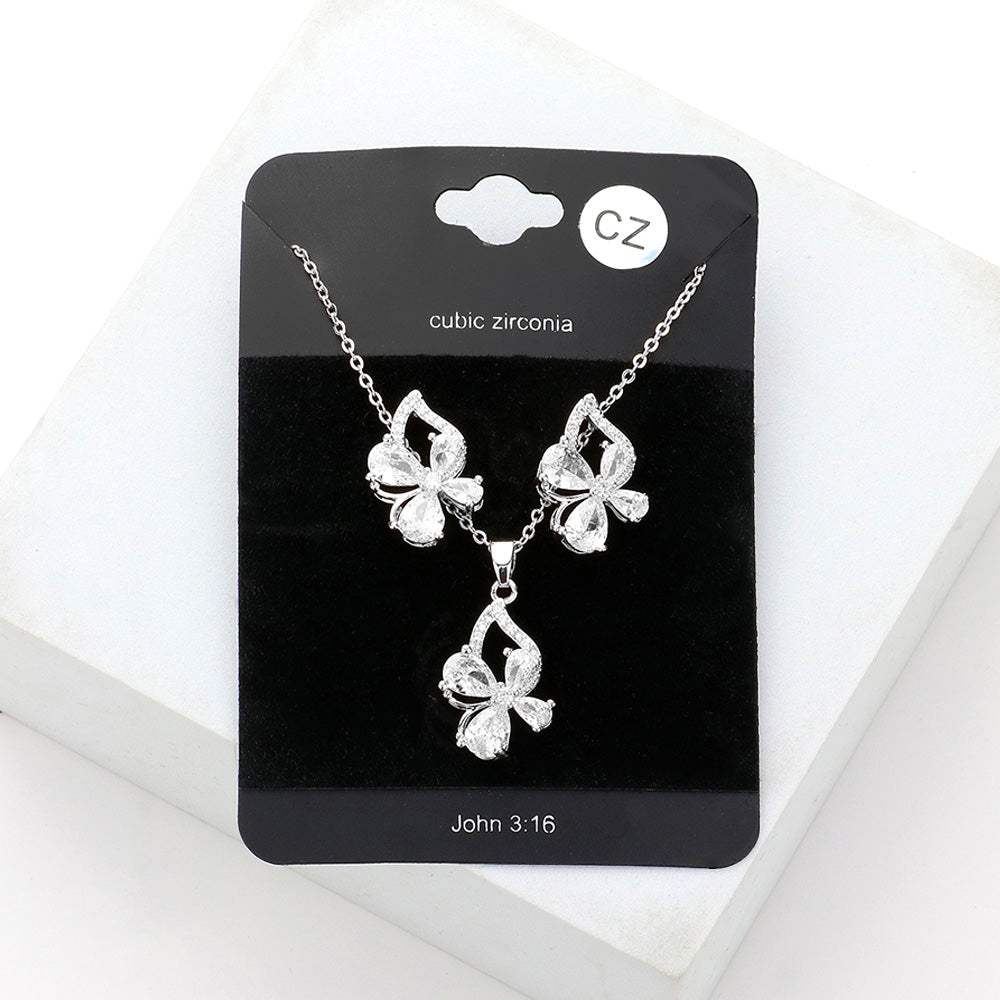 Flower CZ Stone Accented Pendant Necklace - Madeline Love - Flyclothing LLC