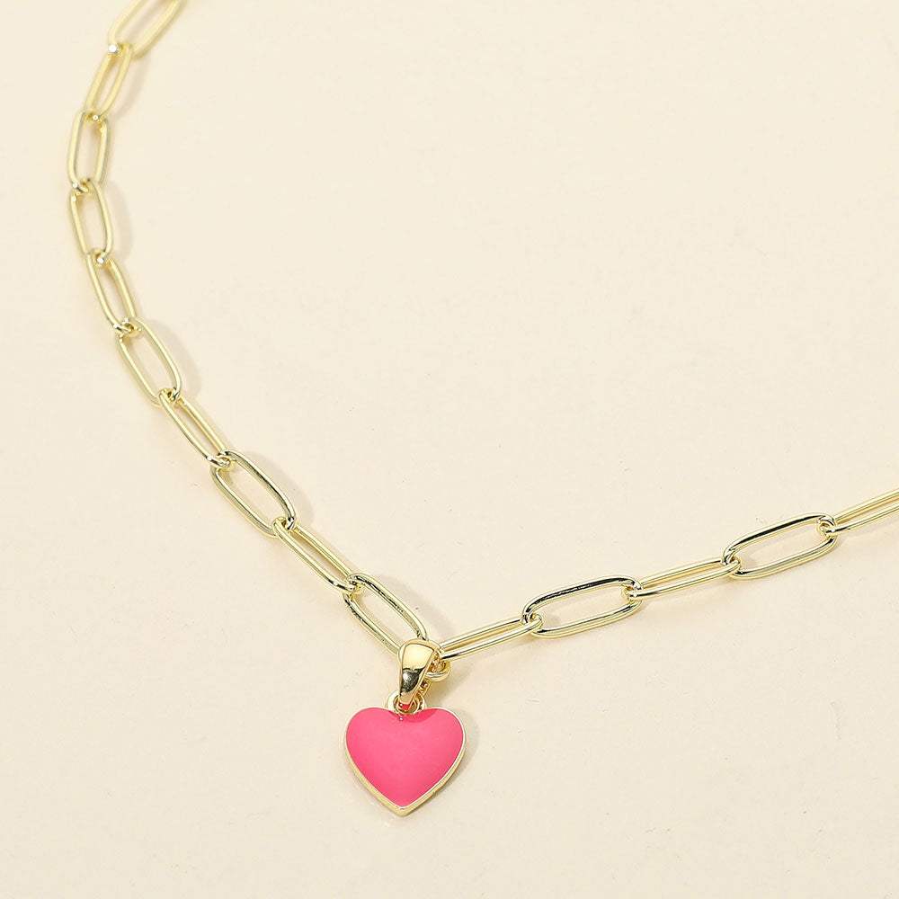 Stainless Steel Enamel Heart Pendant Paperclip Chain Necklace - Madeline Love - Flyclothing LLC