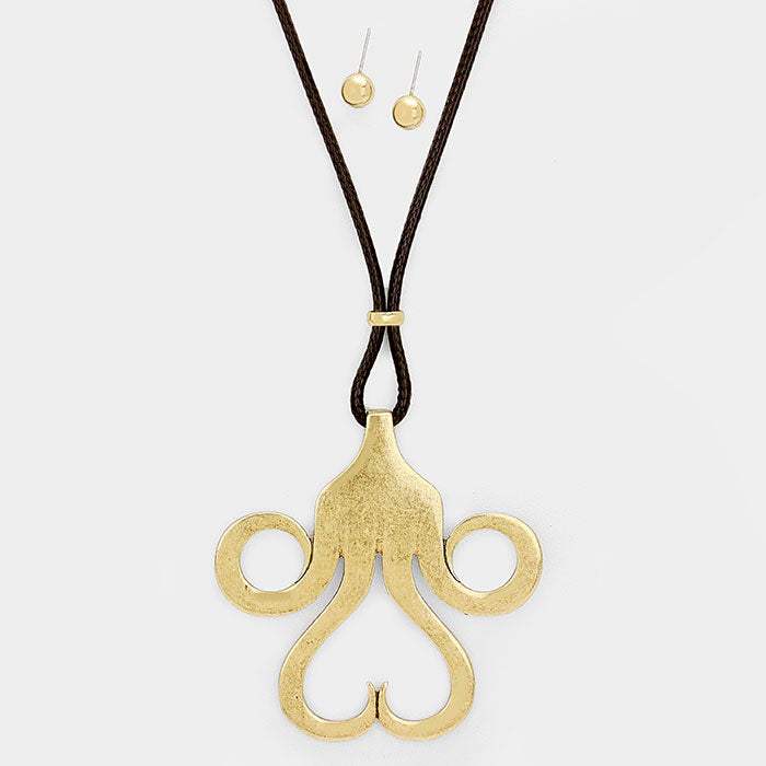 Cord Mustache Burnished Metal Pendant Necklace - Madeline Love - Flyclothing LLC