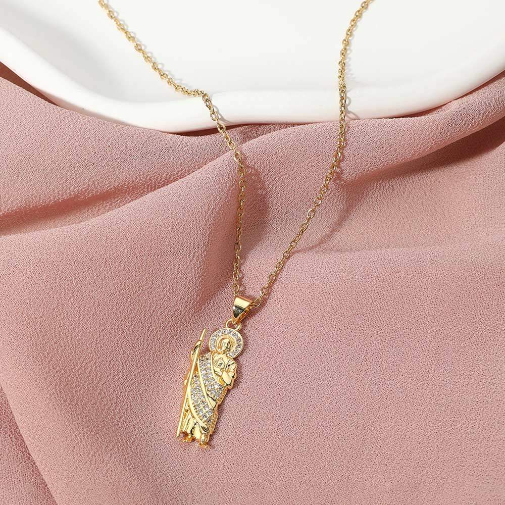 Stainless Steel Stone Paved San Judas Pendant Necklace - Madeline Love - Flyclothing LLC