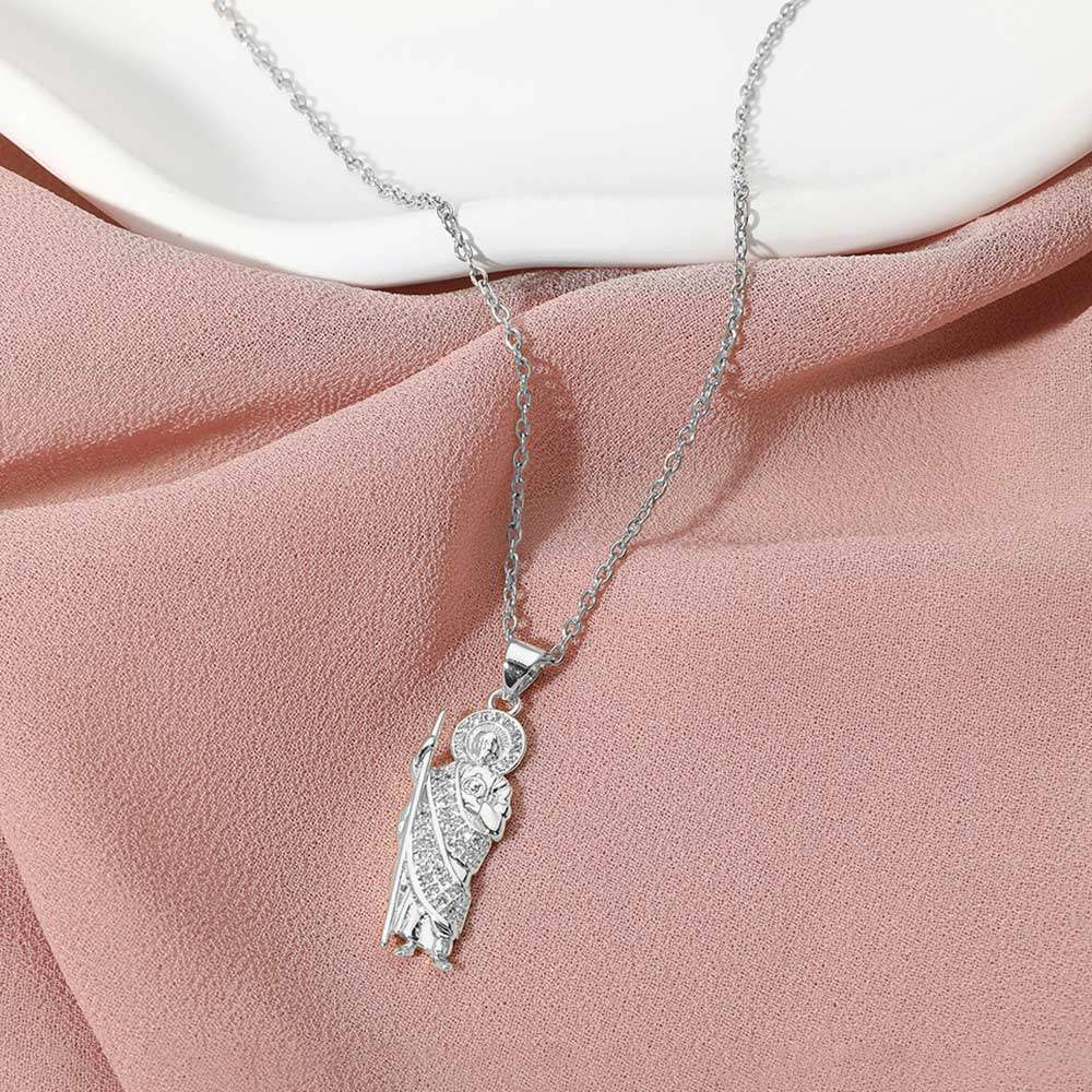 Stainless Steel Stone Paved San Judas Pendant Necklace - Madeline Love - Flyclothing LLC
