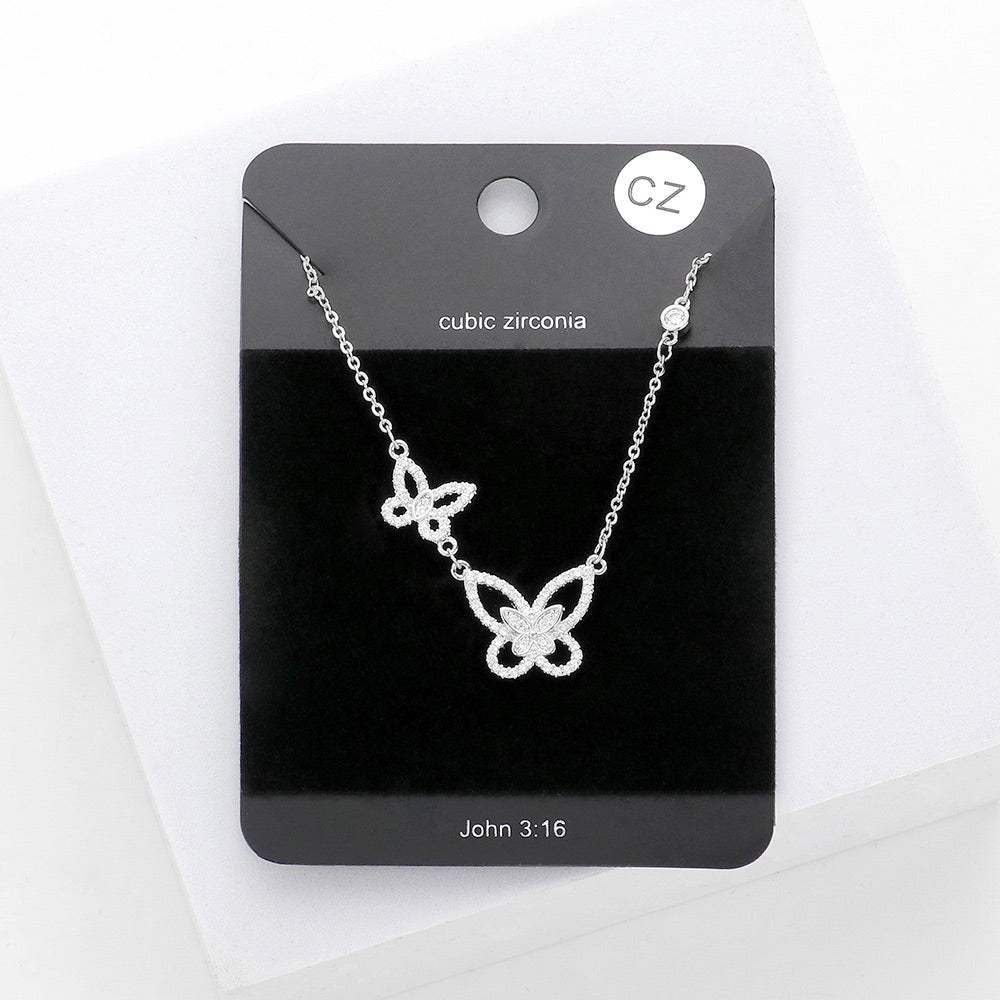 CZ Double Butterfly Link Pendant Necklace - Madeline Love - Flyclothing LLC