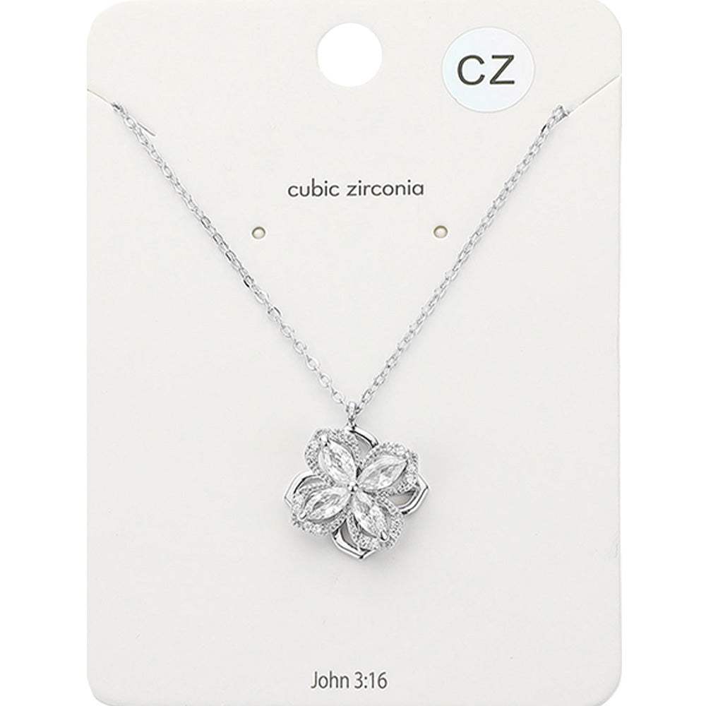 CZ Marquise Stone Embellished Spinning Clover Pendant Necklace - Madeline Love - Flyclothing LLC