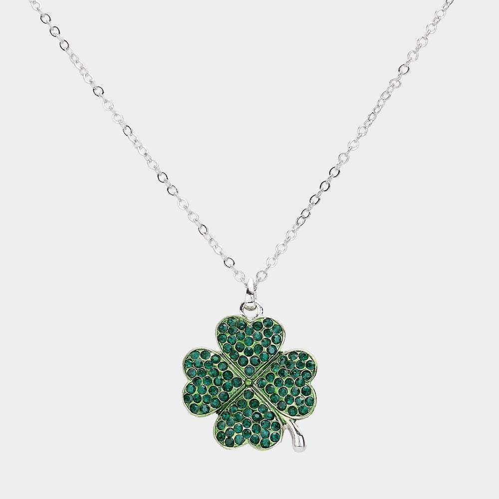 Crystal Paved Clover Pendant Necklace - Madeline Love - Flyclothing LLC