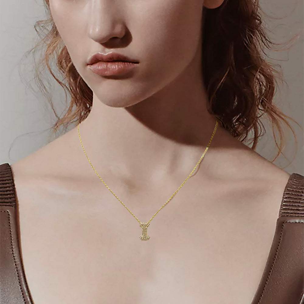 -I- 14K Gold Dipped CZ Stone Paved Initial Monogram Pendant Necklace - Madeline Love - Flyclothing LLC
