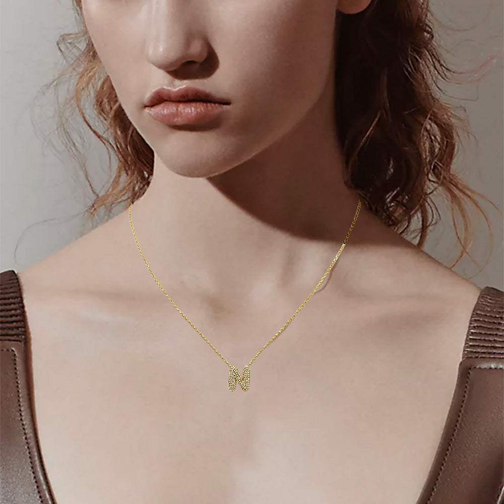 -N- 14K Gold Dipped CZ Stone Paved Initial Monogram Pendant Necklace - Madeline Love - Flyclothing LLC