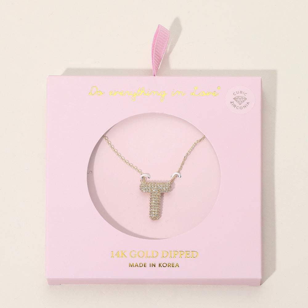 -T- 14K Gold Dipped CZ Stone Paved Initial Monogram Pendant Necklace - Madeline Love - Flyclothing LLC