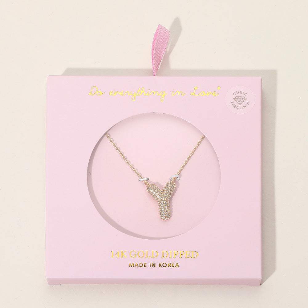 -Y- 14K Gold Dipped CZ Stone Paved Initial Monogram Pendant Necklace - Madeline Love - Flyclothing LLC