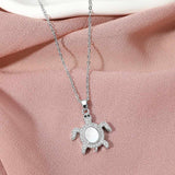 Stainless Steel Stone Paved Mother of Pearl Turtle Pendant Necklace - Madeline Love - Flyclothing LLC