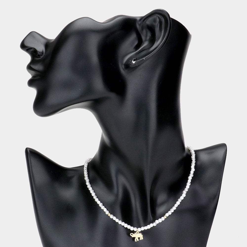 Metal Elephant Pendant Pearl Necklace - Madeline Love - Flyclothing LLC