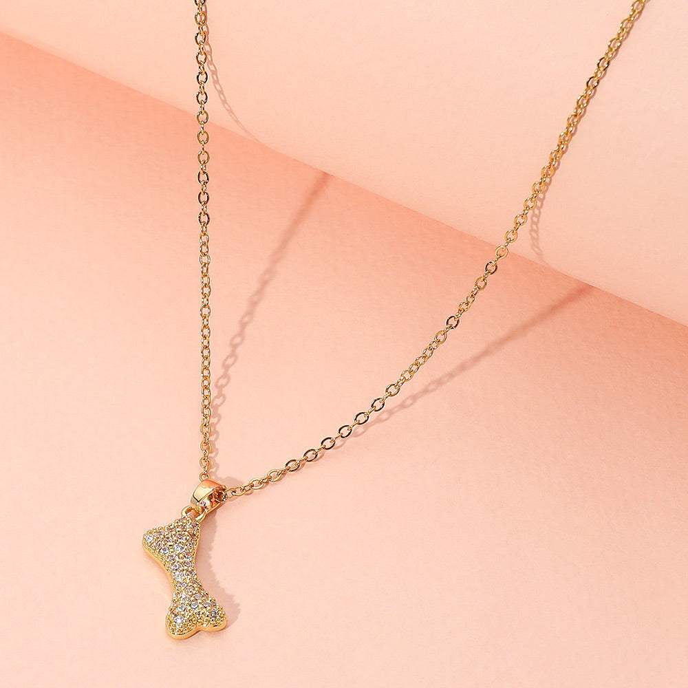 Stainless Steel Stone Paved Bone Pendant Necklace - Madeline Love - Flyclothing LLC