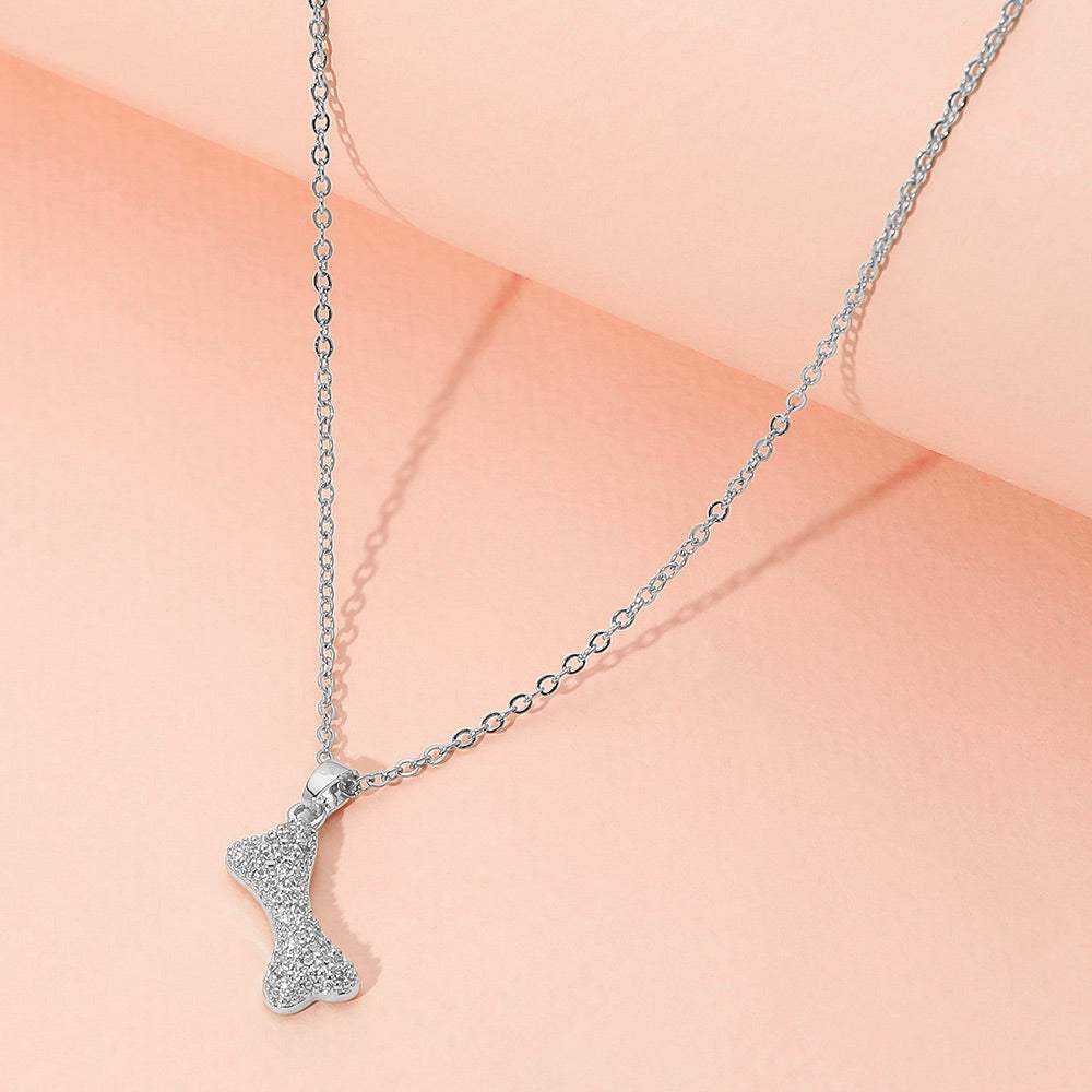 Stainless Steel Stone Paved Bone Pendant Necklace - Madeline Love - Flyclothing LLC