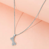 Stainless Steel Stone Paved Bone Pendant Necklace - Madeline Love - Flyclothing LLC