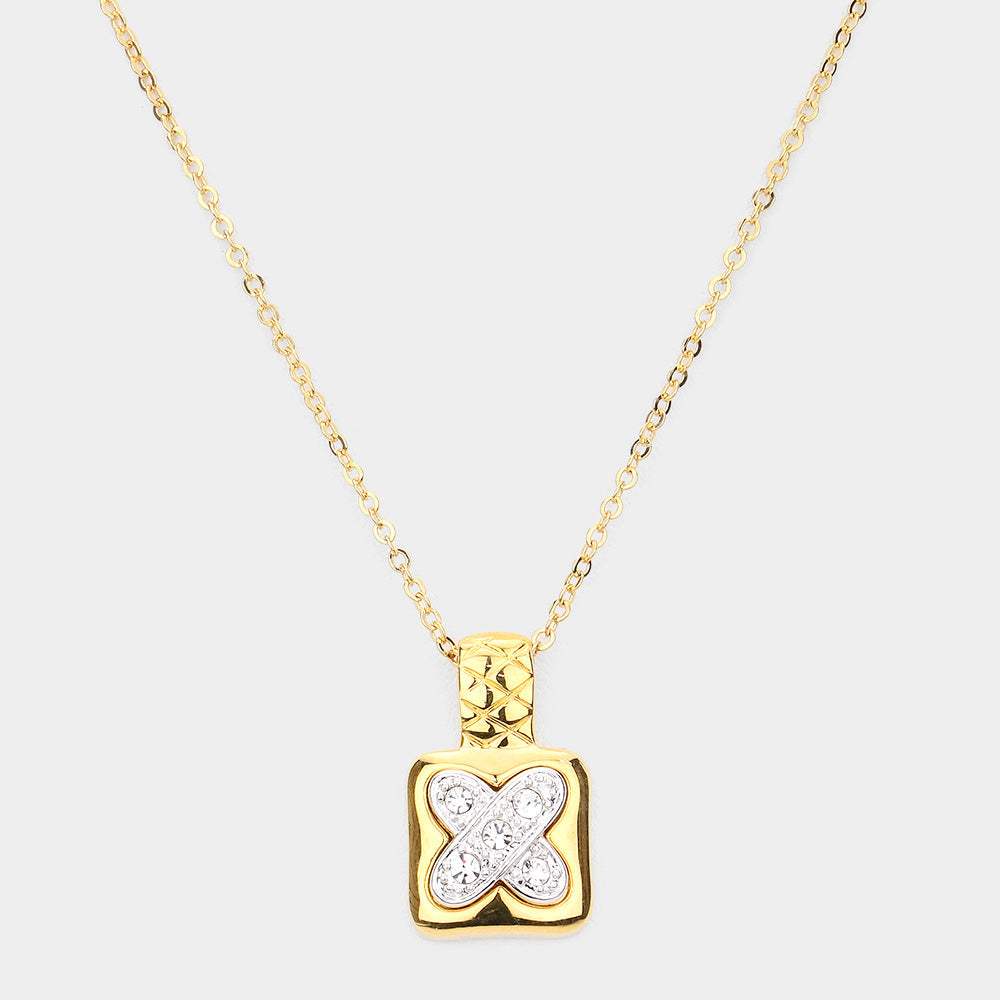 X shape point rhinestone pave pendant necklace - Madeline Love - Flyclothing LLC