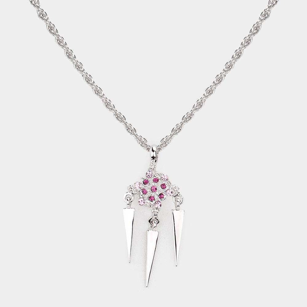 Crystal Embellished Triple Spike Pendant Necklace - Madeline Love - Flyclothing LLC